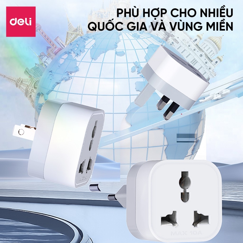 Ổ Cắm Chuyển Đổi 3 Chân Sang 2 Chân, Ổ Cắm Tiêu Chuẩn Châu ÂU, Mỹ, Anh Dùng Đa Quốc Gia Du Lịch