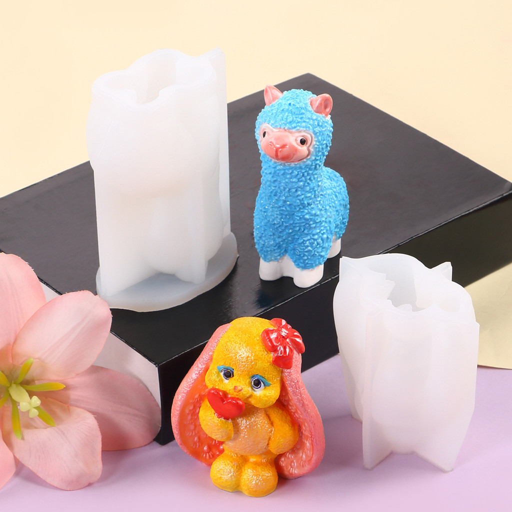 3D Động Vật Series Alpaca Tai Dài Thỏ Voi Gấu Bánh Nướng Khuôn Thạch Cao Nhào Đồ Chơi Khuôn Silicon