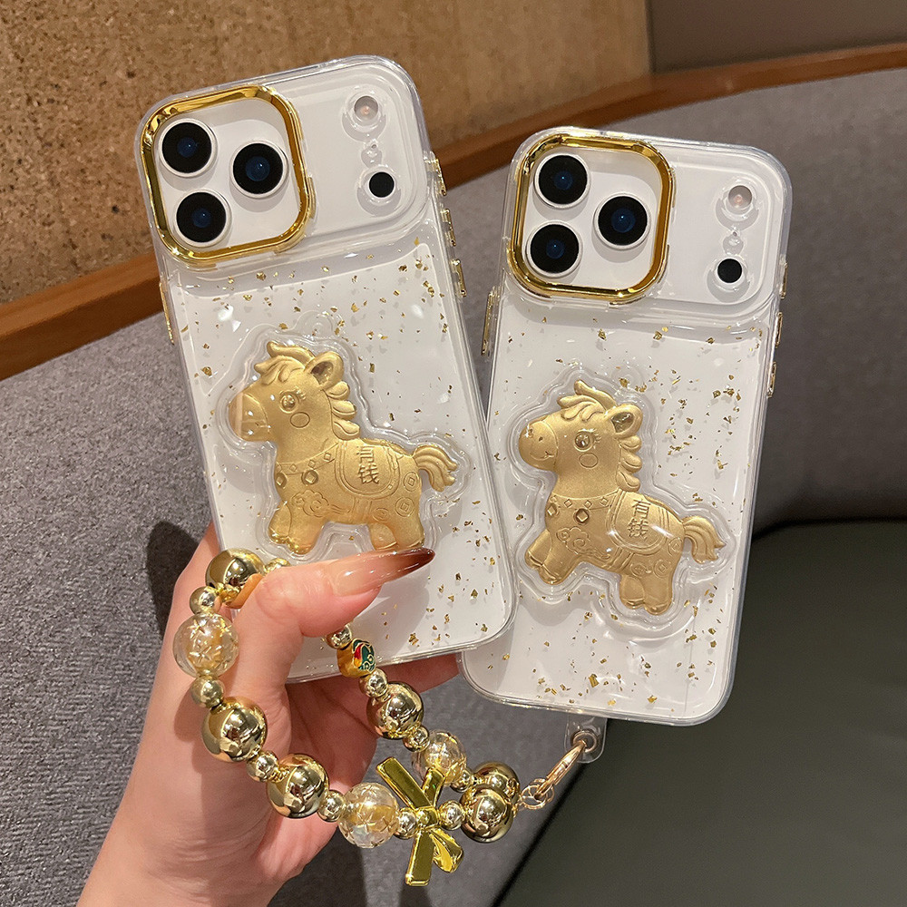 3D Làm Giàu Dây Xích Ngựa Nhựa Ốp Lưng Điện Thoại iPhone 17 Pro Max 17 Air 16 15 14 13 12 11 Vỏ Bảo Vệ Chống Sốc
