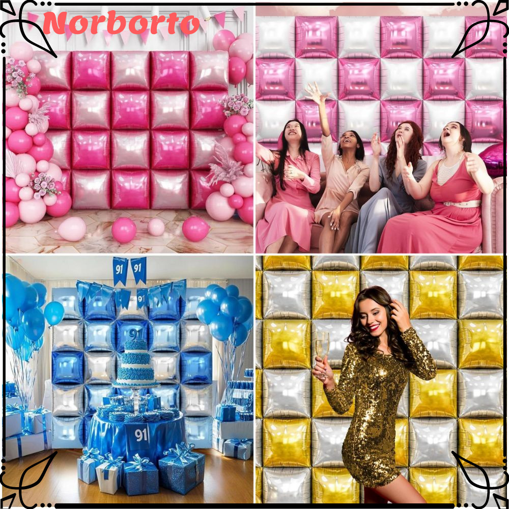 NORBORTO 25 Cái / bộ Bóng Bay Nền Tường, Bóng Bay Vuông Vuông Hai Mặt, Sáng Tạo Nhiều Màu Trang Trí Vật Dụng Vòng Hoa Bộ Bóng Treo Tường Phông Nền Ngày Lễ Tình Nhân