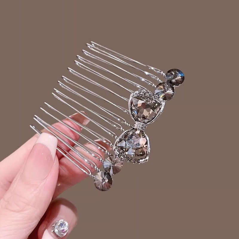 Kẹp tóc pha lê mặt trên xuống lược, phong cách Hàn Quốc dành cho trán và tóc phía sau