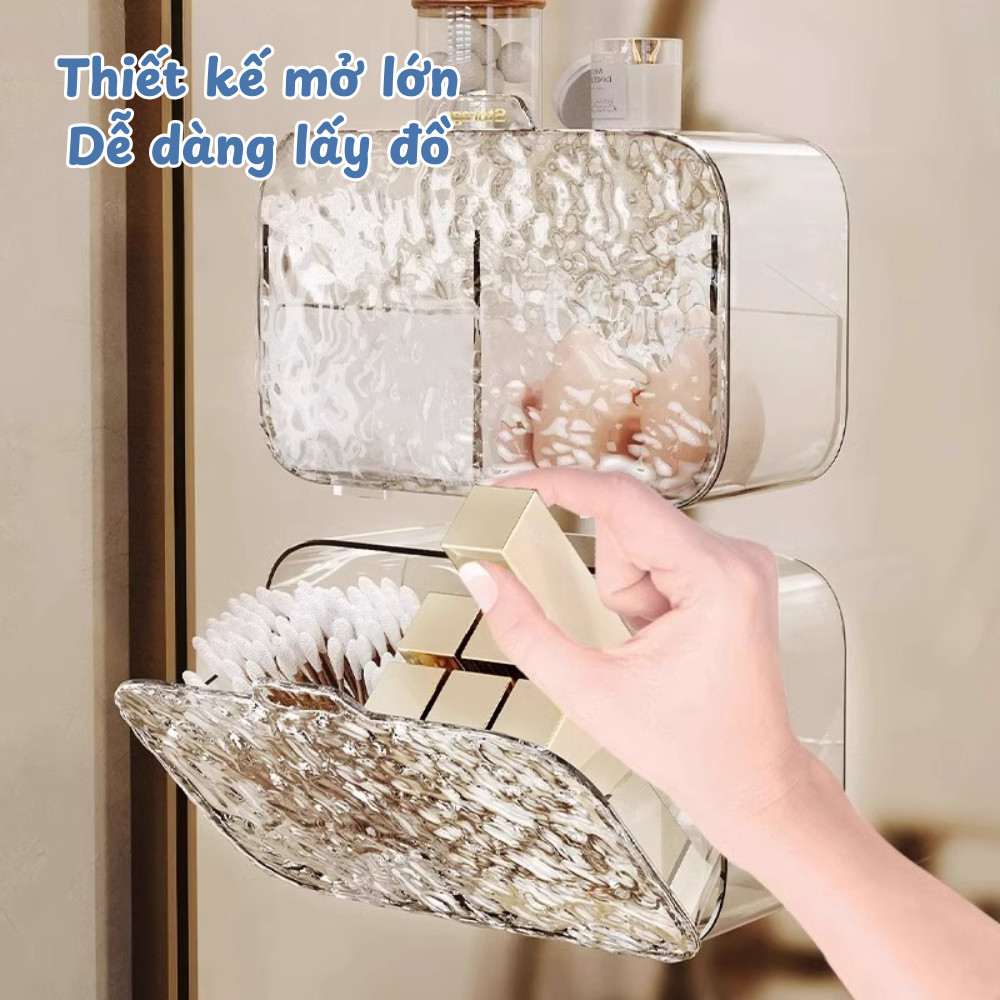 Hộp Đựng Bông Tẩy Trang, Bông Ngoáy Tai Có Nắp Chống Bụi DINO, Hộp Đựng Mỹ Phẩm 2 Ngăn Dán Tường