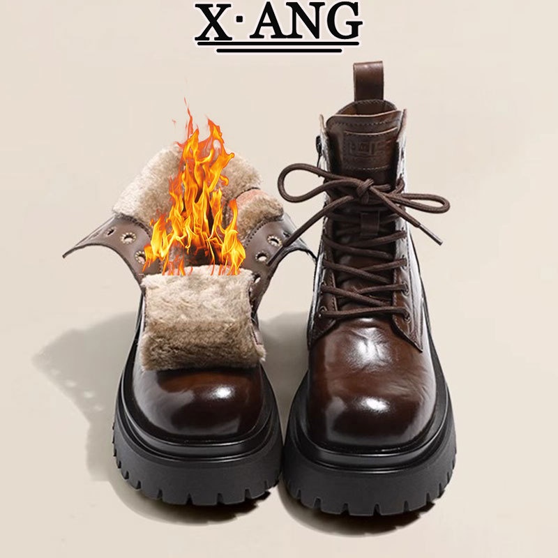 Phụ Nữ Đế Dày Tăng Cường Mùa Đông Phong Cách Mới Lông Cừu Dày Ấm Áp Giày Bốt Ngắn BLQI