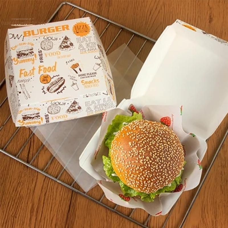 TRTR 50 / 100 Cái Dày Và Chống Mỡ Burger Bao Bì Hộp Burger Dùng Một Lần Cấp Thực Phẩm Thức Ăn Nhanh Hộp Mang Ra VN