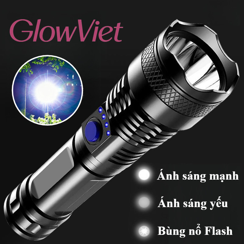 Đèn Pin Siêu Sáng 500m - Pin lithium khỏe, 3 chế độ sáng, khả năng chống nước, hoàn hảo cho dã ngoại