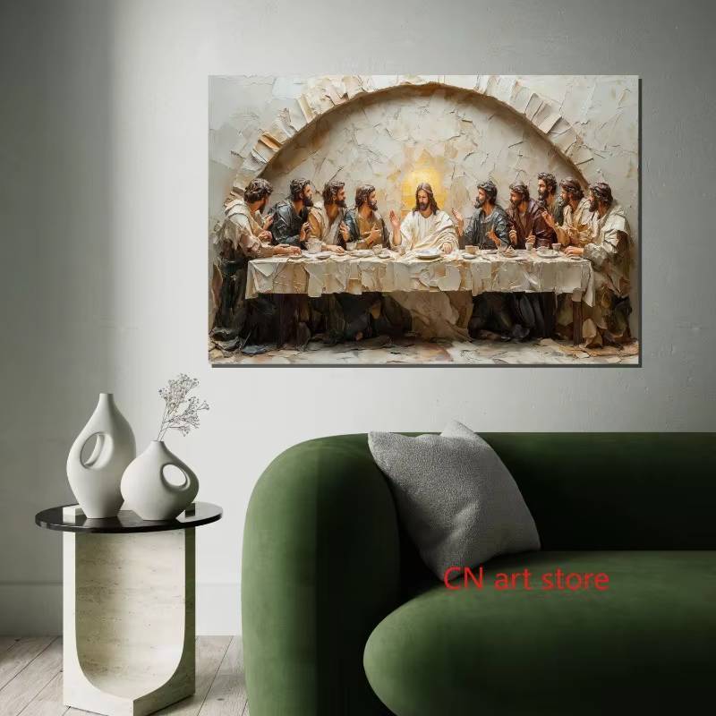 Retro Bữa Ăn Tối Cuối Cùng Tôn Giáo Chúa Giêsu Với Đệ Tử Nghệ Thuật Tâm Linh Poster Tranh Canvas In Hình Ảnh Phòng Khách Trang Trí Nhà