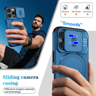 Dành Cho iphone 16 Pro Max Ốp điện thoại Trượt Camera Đứng Ẩn Từ Tính Sẵn Sàng Lưng Cứng Khung Silicon Mềm Chống Rơi Mỏng Bao