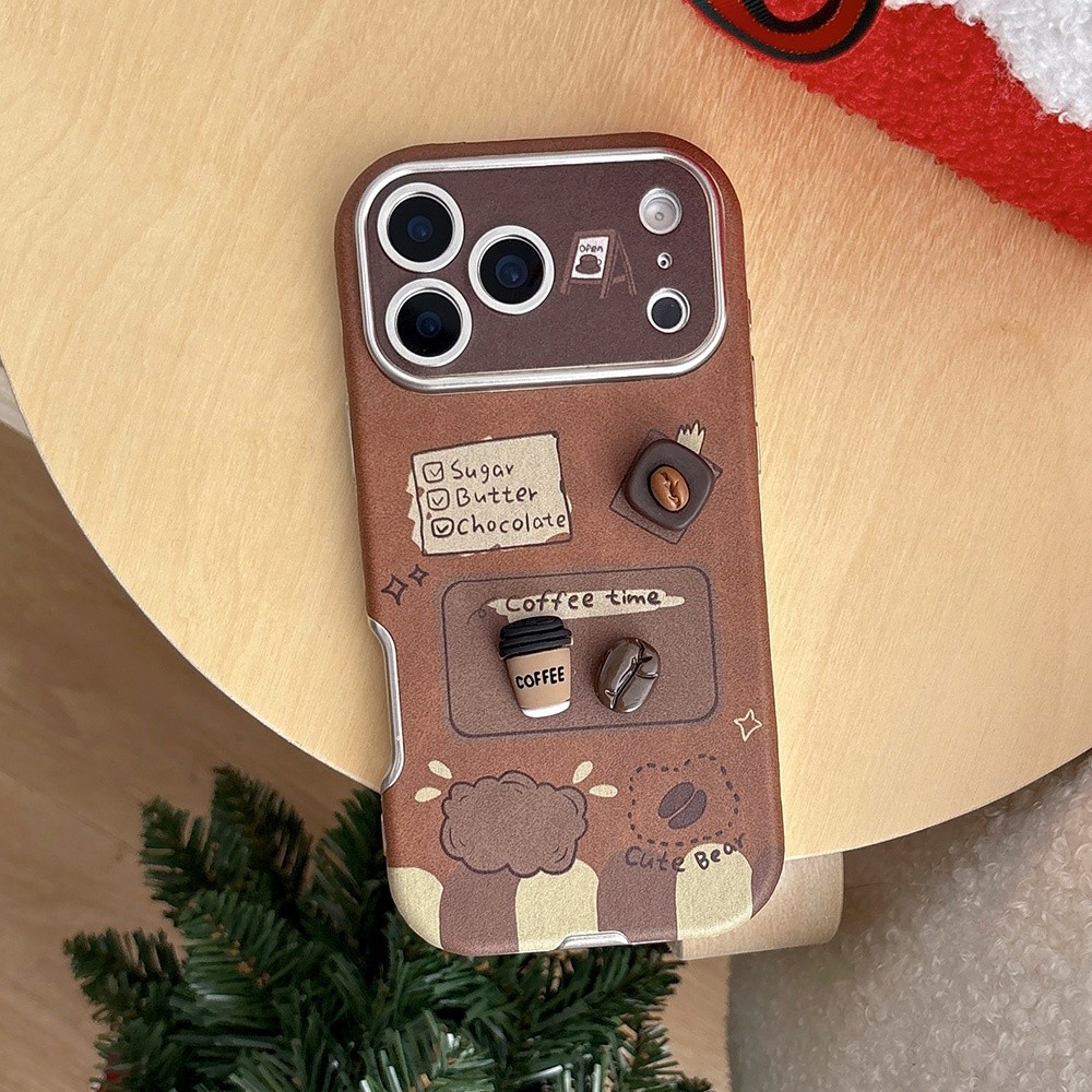 Ốp Điện Thoại Da Cửa Sổ Cà Phê 3D Cookie Cho iPhone 17 Pro Max 16 15 14 13 Vỏ Bảo Vệ Chống Sốc