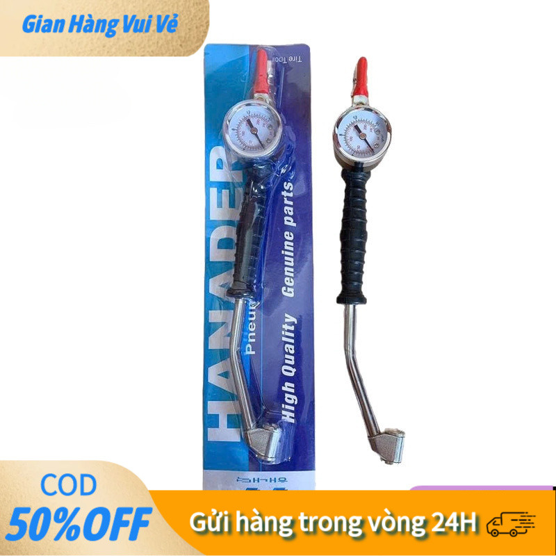 【24h】Tay Bơm Lốp Đồng Hồ Cong 2 Đầu – Xoáy Ti Van, Bơm Ô Tô Xe Tải Đa Năng
