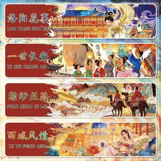 ENWEI 4 Chiếc [Dòng Silk Road Glory] Chất Liệu Chống Thấm Nước 3D Nhãn Dán Phong Cảnh Lớn Vĩnh Cửu Vùng Trường Thành Phong Cách Hoạt Hình Cho Nhật Ký Thêu Sò Người Lập Kế Hoạch Trang Trí Đồ Dùng Văn Phòng Phẩm
