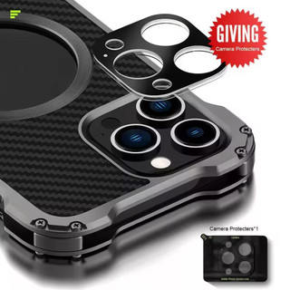 [JLK] Ốp Điện Thoại Từ Kim Loại Nhôm Sợi Carbon Cho iPhone 17 Air 16 15 14 Plus 13 Pro Max Ốp Lưng Chống Sốc Có Bảo Vệ Camera