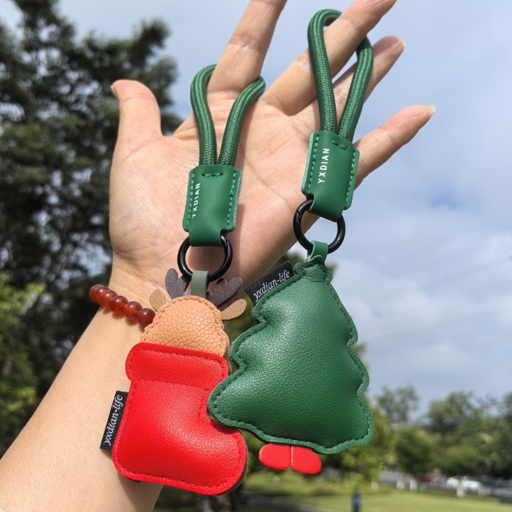 Móc khóa thả Giáng sinh bằng da sáng tạo - Túi da PU màu xanh lá cây dễ thương quyến rũ, Vòng chìa khóa ô tô dành cho nam và nữ