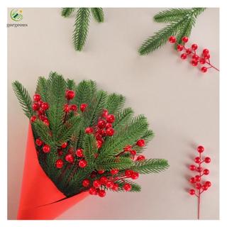 ⭐GROUS⭐Artificial Christmas Pine Branch with Red Berries and Green Stem for Holiday Use
