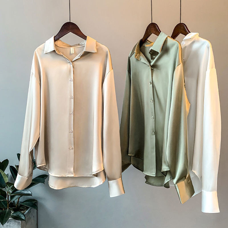 Áo sơ mi trắng tay dài nữ thời trang công sở, chất liệu satin cao cấp, phù hợp văn phòng