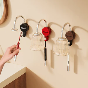 Bộ bàn chải đánh răng và cốc nước súc miệng treo tường không đục lỗ Thiết kế từ tính cổ điển-Không gian tiết kiệm