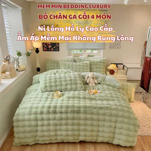 Bộ chăn ga gối 4 món nỉ lông hồ ly Memminbedding Luxury dày dặn, ấm áp, không xù lông, không bai nhão - SGN346