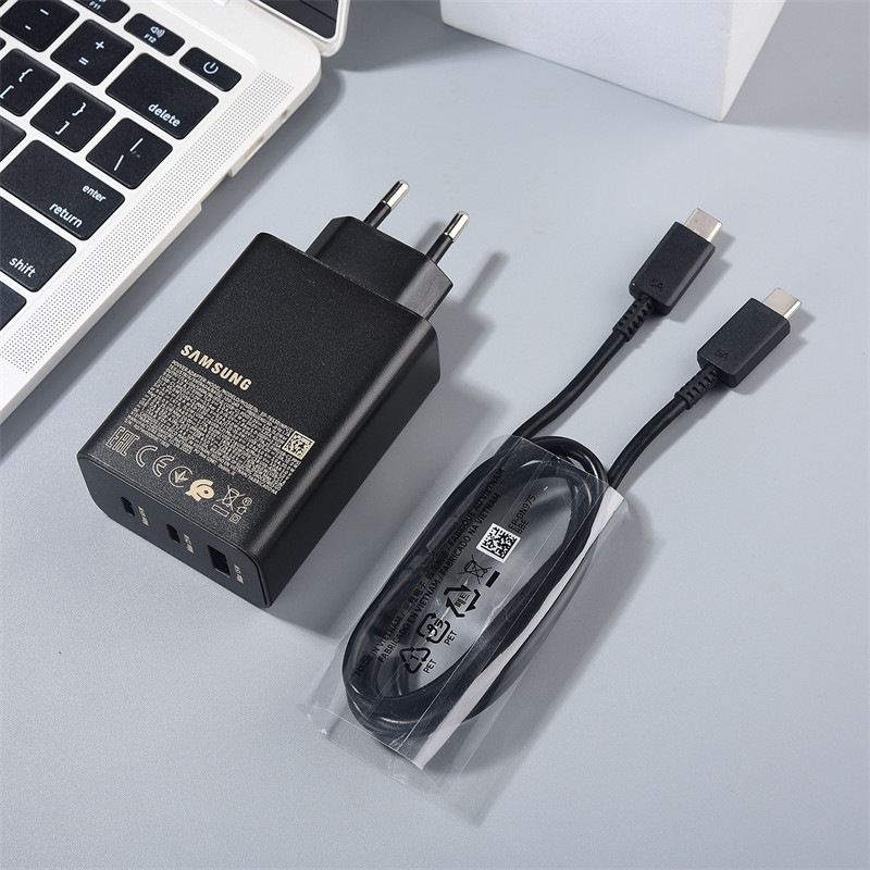 Samsung Original 65W PD Bộ sạc siêu nhanh Bộ chuyển đổi nguồn EU Trio cho Galaxy S25 S24 FE Plus Note20 Ultra A55 C55 1 / 1.8M Cáp kép loại C