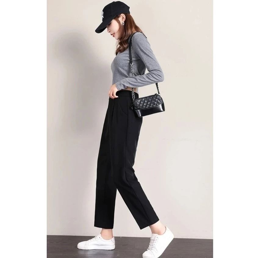 Quần công sở dáng baggy vải tuyết nhung cao cấp , cạp cao túi chéo hàng đẹp Q05
