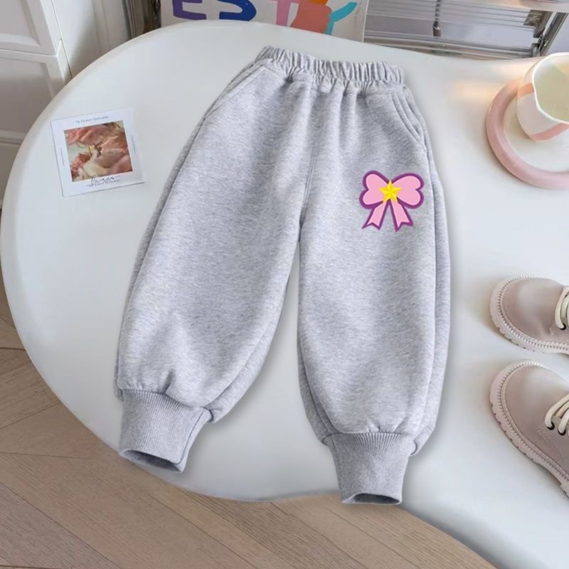 Quần Jogger dáng rộng cho bé gái với chi tiết hoạt hình dễ thương Quần chơi hàng ngày thoải mái cho trẻ em