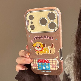 Sweet Girly Thêu Puppy Cat Mirror Stand Vỏ Điện Thoại Da Mềm Cho iPhone 17Promax 16Promax 12 13 14 15 Pro Max 11 Chống Sốc Bảo Vệ Toàn Diện Nữ Vỏ Di Động