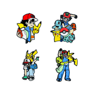 4 Cái / bộ Hoạt Hình Pokemon Kim Loại Huy Hiệu Ash Pikachu Hợp Kim Thổ Cẩm Trang Trí Phụ Kiện Pin