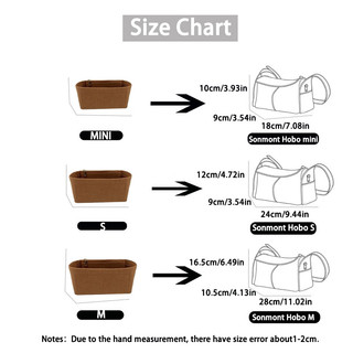 Túi bên trong nỉ di động Túi chèn Túi xách Mini nhiều túi Túi lót Túi lưu trữ Thích hợp cho túi Sonmont Hobo