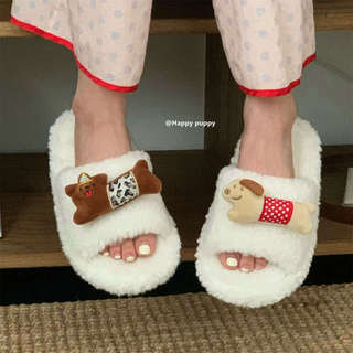 XIXITIAO Dép Cotton Dễ Thương Chó Con Nam Nữ Thu Đông Thoải Mái Cặp Đôi Hoạt Hình Nhà