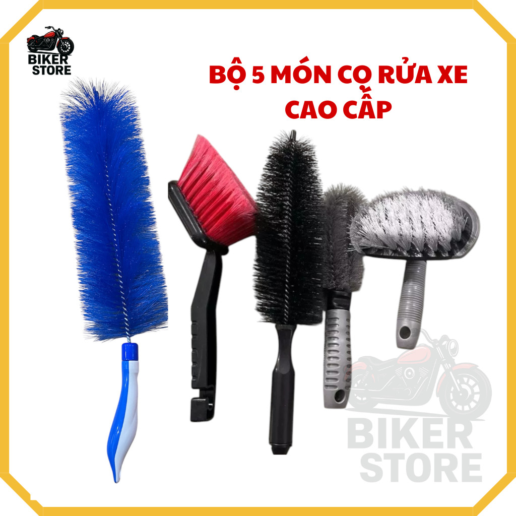 Bộ Cọ Rửa Xe Cao Cấp 5 Món – Cọ Chồn Xanh, Bộ 3 Cọ Lốp Mâm Lazang, Cọ ...