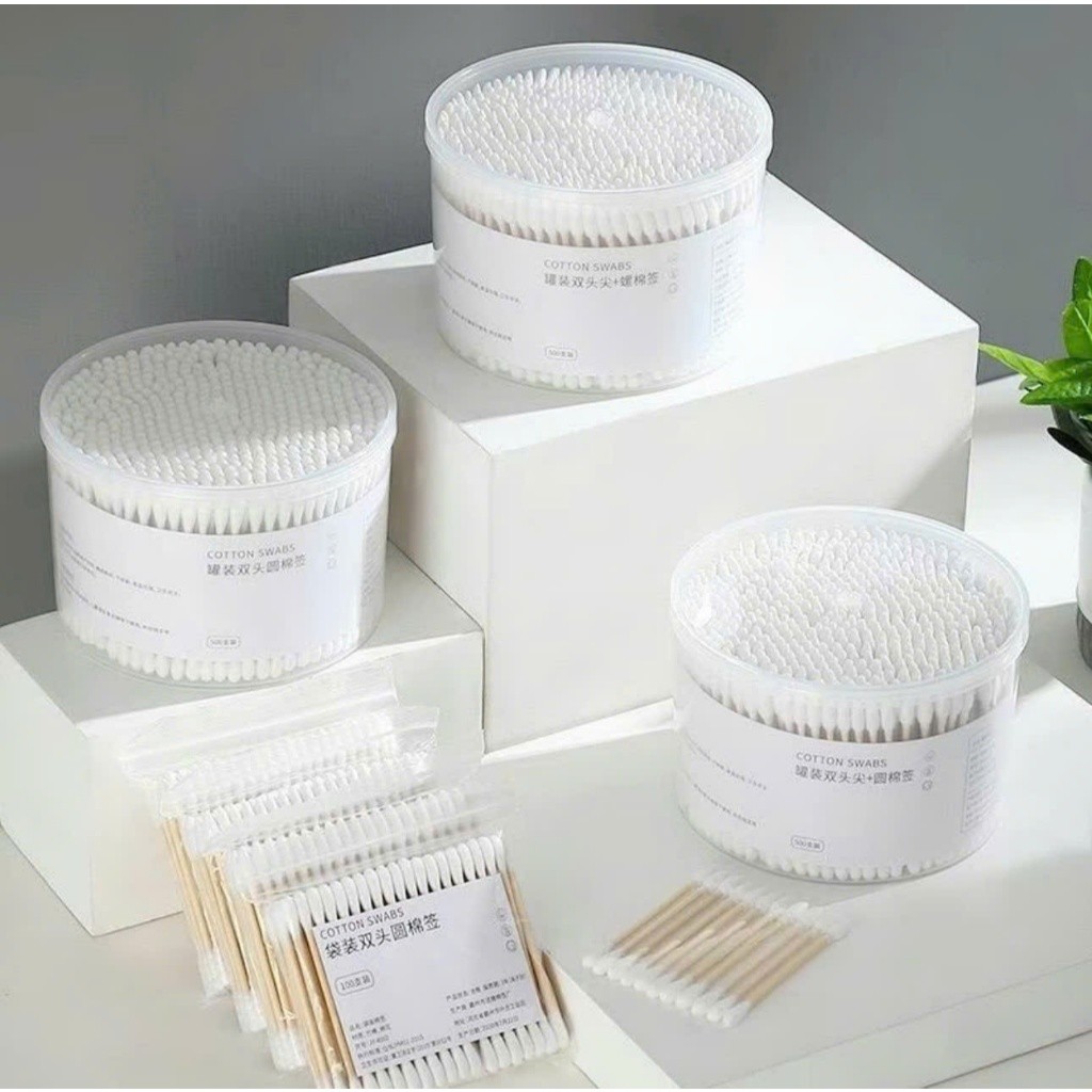 COMBO 3 hộp lớn 500 que tăm bông y tế, tăm bông trang điểm, spa, bông ngoáy tai que gỗ 2 đầu