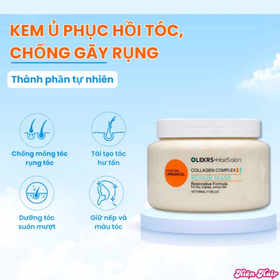 Kem Ủ Phục Hồi Tóc, Chống Gãy Rụng Olexrs Collagen Anh 500ml | Trunghair
