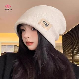 HWETR Thời Trang Chữ Dệt Kim Mũ Cotton Cho Nữ Màu Trơn Baggy Slouchy Beanie Hip Hop Thường Ngày Thu Đông Ấm Áp Mới