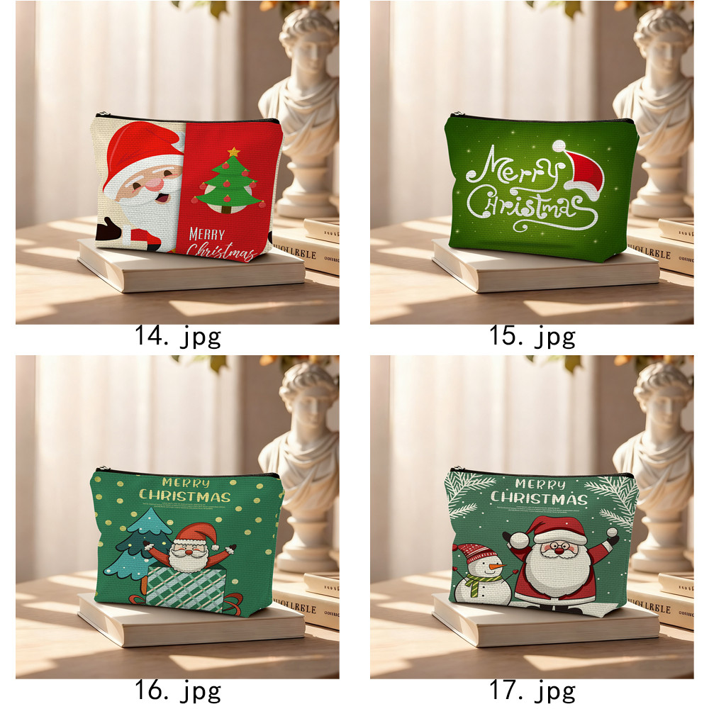 Túi đựng mỹ phẩm có khóa kéo ông già Noel hoạt hình, Túi đựng mỹ phẩm, Túi quà dự tiệc độc thân cho bé gái, Quà tặng Giáng sinh