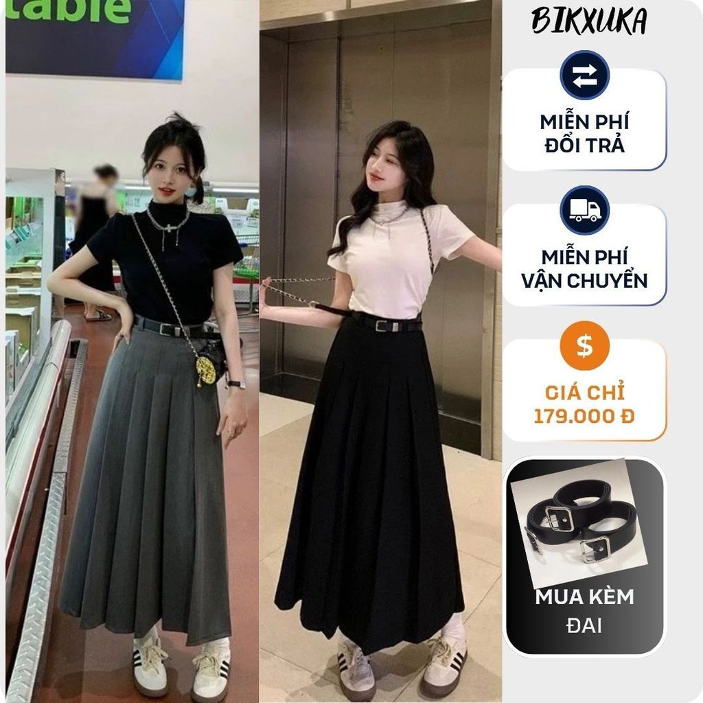 Chân váy dài xếp ly phong cách hàn quốc hot trend dáng dài ~90cm chất vải vitex cao cấp CV05B