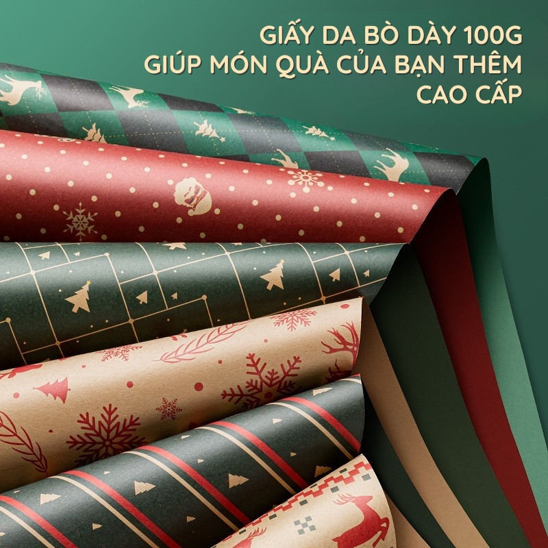 Giấy Gói Quà Noel Vintage – Cuộn Giấy Trơn Đỏ & Họa Tiết Xinh, Dùng Bọc Quà Noel & Gói Hoa Nghệ Thuật