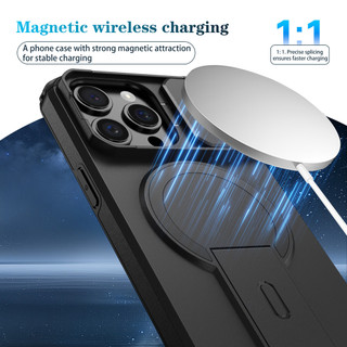 Dành cho iphone 15 Pro Max Ốp điện thoại có nắp máy ảnh trượt Chân đế từ tính Vỏ mỏng chống sốc