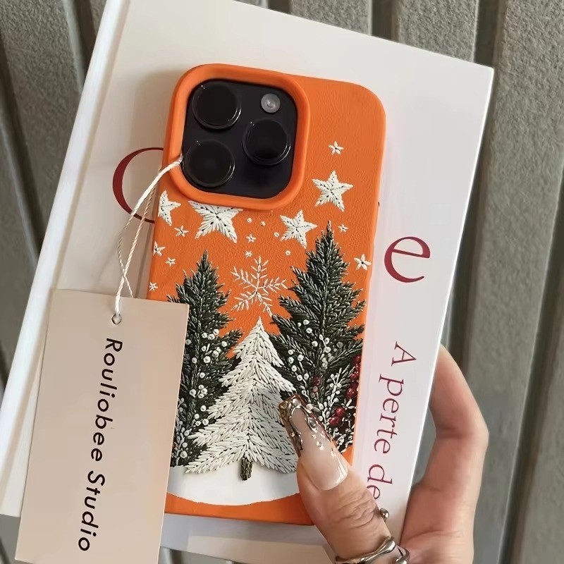 Ốp Lưng Cho iPhone 16 15 17 Pro Max 11 13 14 12 Pro Cho iPhone 16e 7 8 Plus XS Max X XR SE2022 Cây Giáng Sinh Hoa Văn Lichee Silicon Chống Sốc