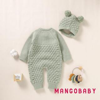 MG-Infant Baby 2 Bộ trang phục mùa đông Áo liền quần dệt kim màu trơn dài tay + Bộ mũ gấu
