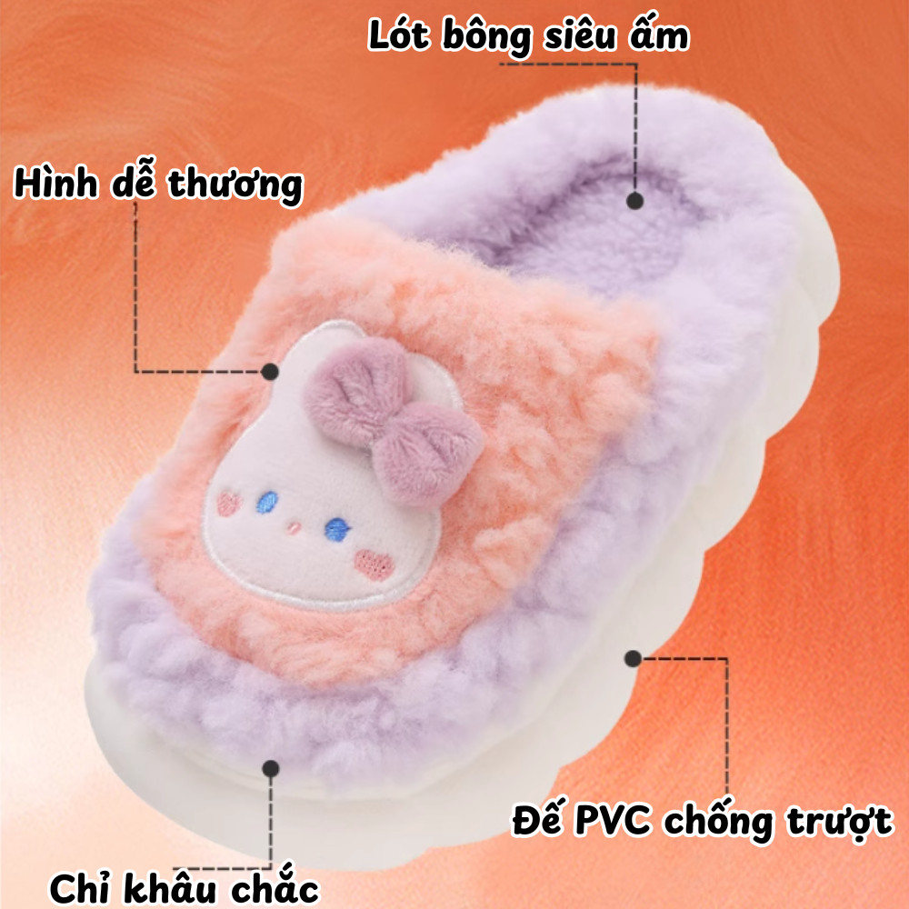 Dép Bông Trẻ Em Giữ Ấm Kiểu Dáng Dễ Thương, Chất Liệu Mềm Mịn, Chống Trượt An Toàn