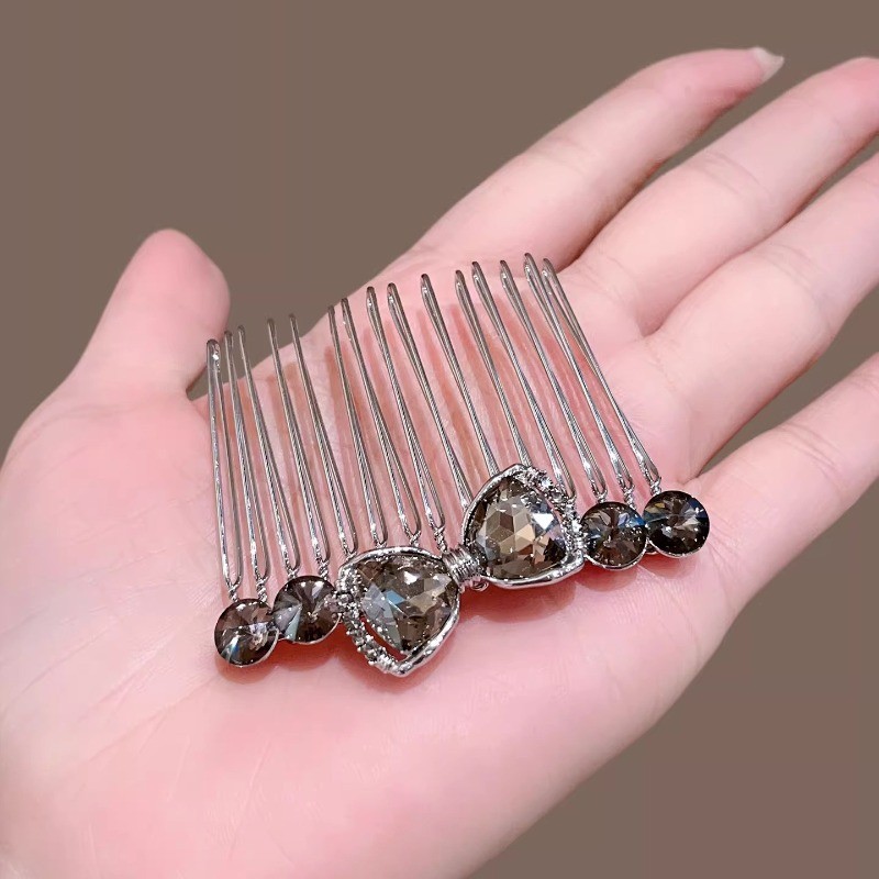 Kẹp tóc pha lê mặt trên xuống lược, phong cách Hàn Quốc dành cho trán và tóc phía sau