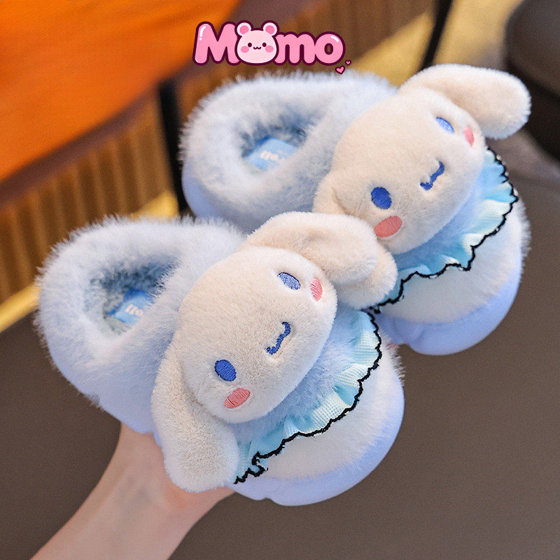Sanrio Thu Đông Trẻ Em Dép Cotton Bé Gái Lông Cừu Ấm Áp Kuromi Cha Mẹ-Con Nhà Giày Cotton Dày