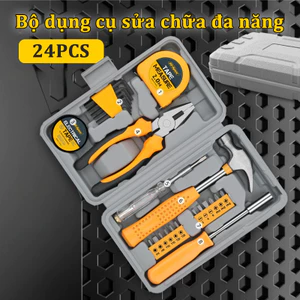 Hộp đựng dụng cụ gia dụng đa năng kèm thước dây, bộ dụng cụ sửa chữa DIY 24 món, cho thợ sửa bảo trì nhà cửa