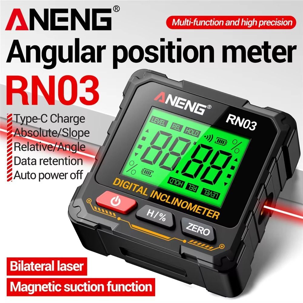 Máy đo độ nghiêng kỹ thuật số YMIFI, Máy đo độ nghiêng Laser từ tính đa chức năng, ANENG RN01 / RN02 / RN03 Màn hình LCD Đo 360 độ Máy tìm góc kỹ thuật số có độ chính xác cao Hộ gia đình