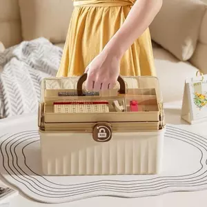 ￼Hộp y tế mini hộp đựng thuốc và dụng cụ y tế có 3 tầng, quai xách tiện lợi