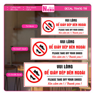 Decal Vui Lòng Để Giày Dép Bên Ngoài, Biển Dán Thông Báo Nhắc Nhở, Hình Dán Trang Trí Cửa Kính, Tường, Gỗ - Chống Nước.