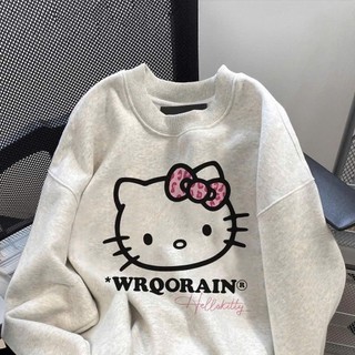 Áo sweater hello kitty dành cho nữ cổ tròn in chữ WRQORAIN