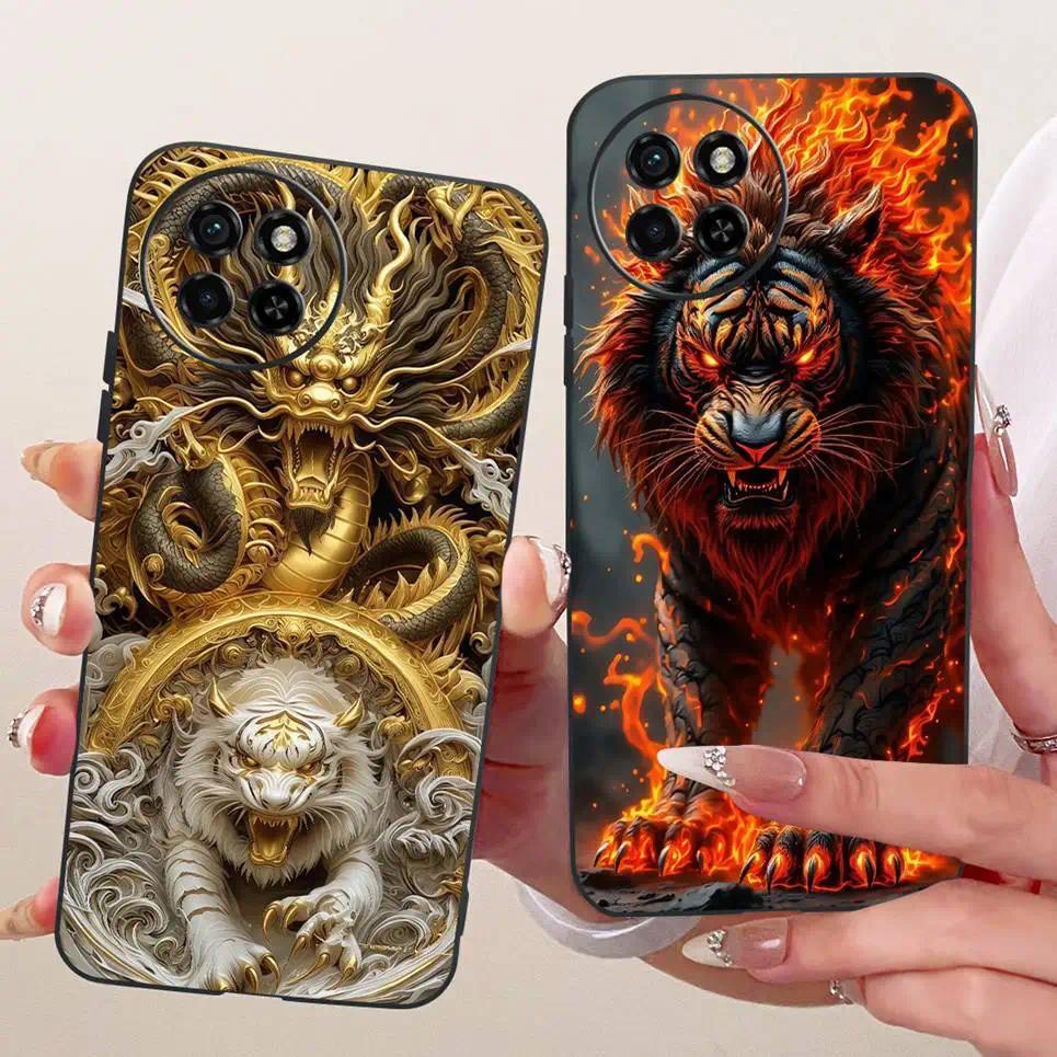 Ốp Cho Itel S23 S23 + Ốp Điện Thoại ITEL S665L S681LN Ốp Lưng Hoạt Hình Dễ Thương Động Vật Rồng Sư Tử Mèo Mềm TPU Đen