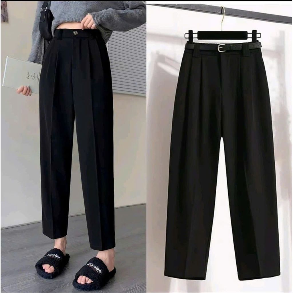 Quần công sở dáng baggy vải tuyết nhung cao cấp , cạp cao túi chéo hàng đẹp Q05