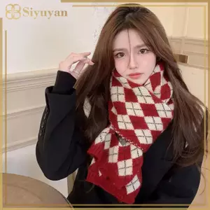 Siyuyan Khăn Len Kẻ Sọc Đỏ Cho Nữ, Dệt Kim Từ Len, Phù Hợp Thời Tiết Mùa Đông