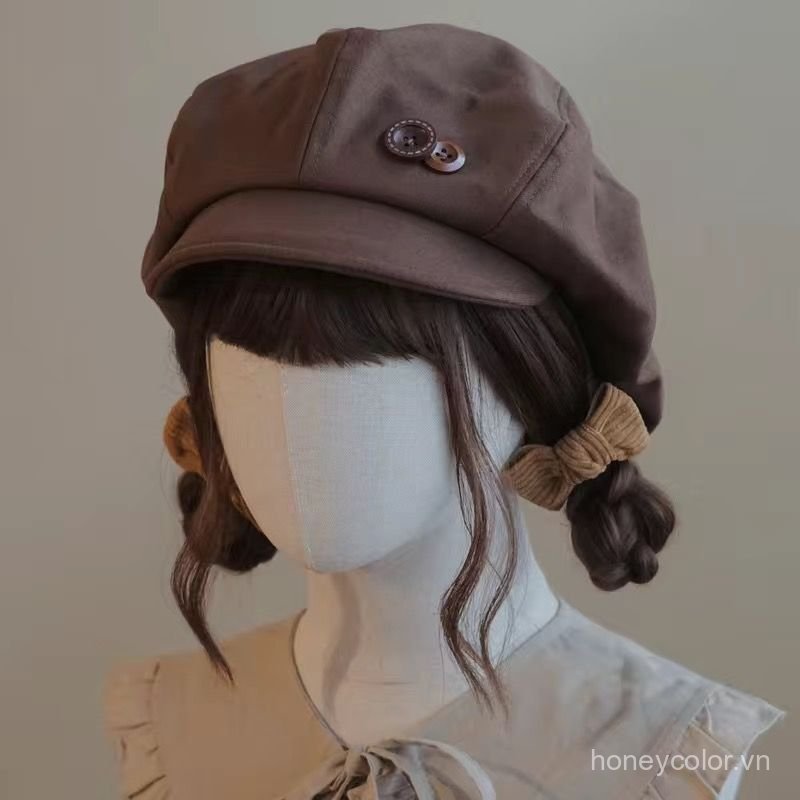 Mũ mây handmade phong cách Hàn Quốc phù hợp cho mùa thu đông với chất liệu nỉ màu nâu thiết kế mũ nồi và mũ mỏ vịt