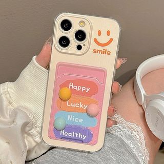 Ốp lưng bỏ túi thẻ nụ cười dễ thương 3D cho iPhone 13 14 Pro Max 12 Mini có dây đeo Vỏ silicon mềm